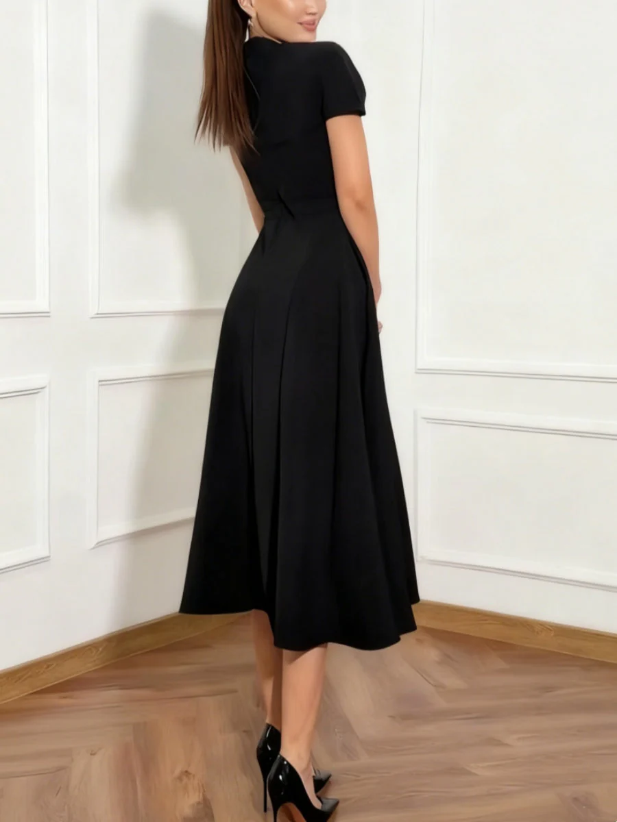A-Line/Princess Square Collar Cocktail Dresses Tea-Length Cape Sleeves Ruffles - Image 2