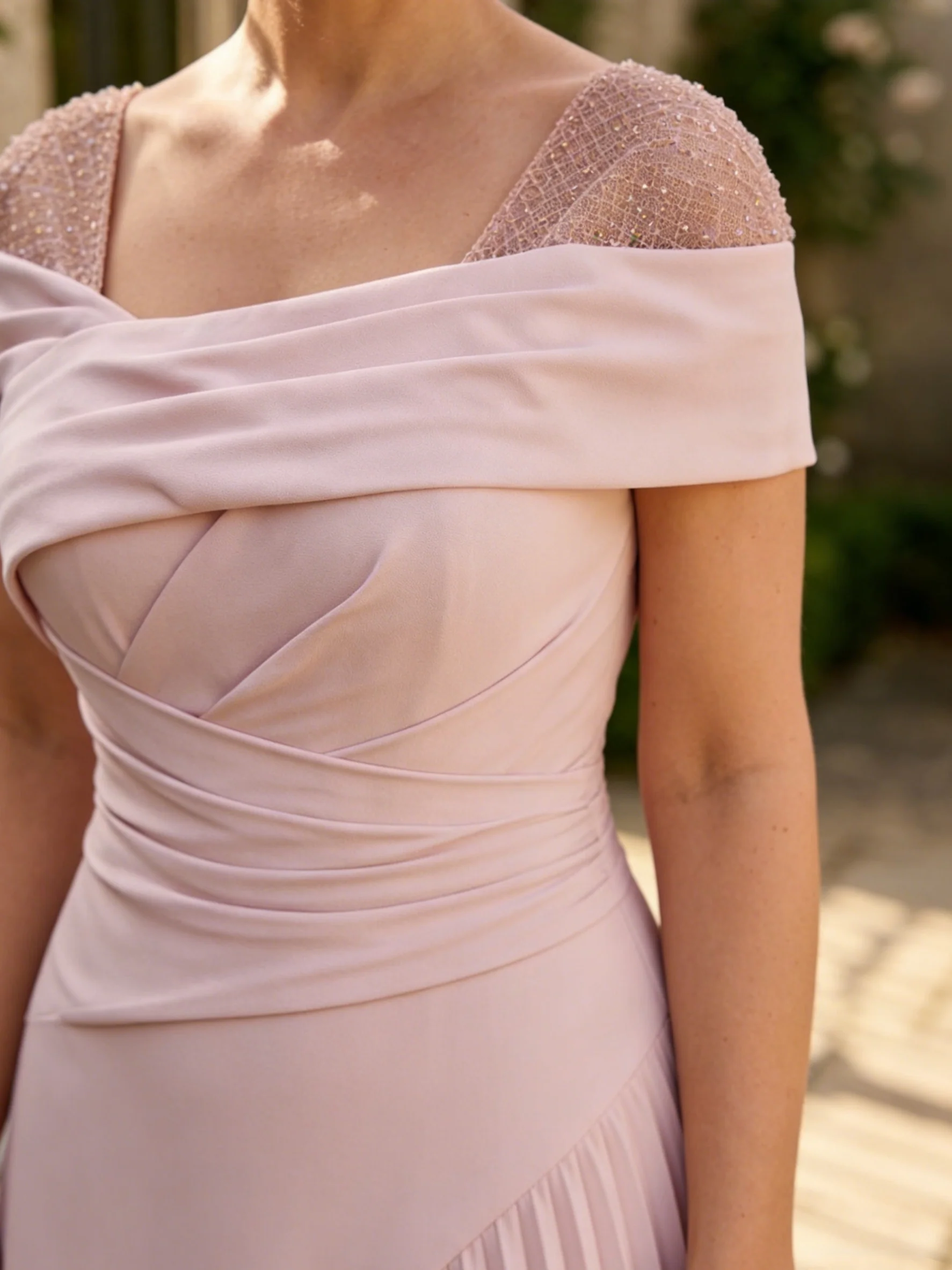A-Line/Princess Square Collar Elastic Mother of the Bride Dresses Short Sleeves Ankle-Length Asymmetrical Sequins - Image 3