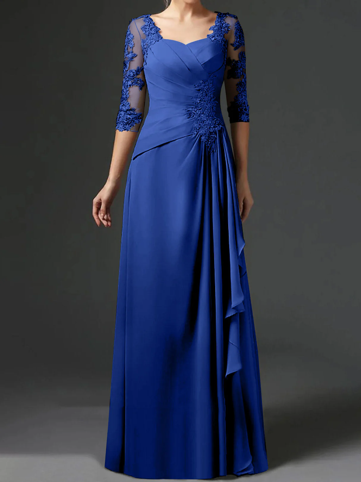 A-Line/Princess Square Neck Half Sleeves Floor-Length Mother of the Bride Dresses With Ruching - Image 15