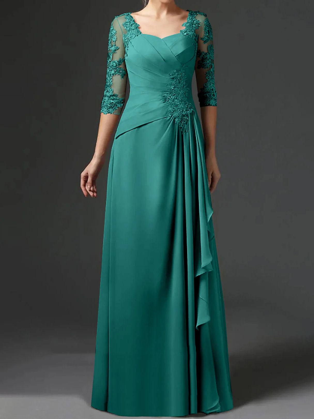 A-Line/Princess Square Neck Half Sleeves Floor-Length Mother of the Bride Dresses With Ruching - Image 19