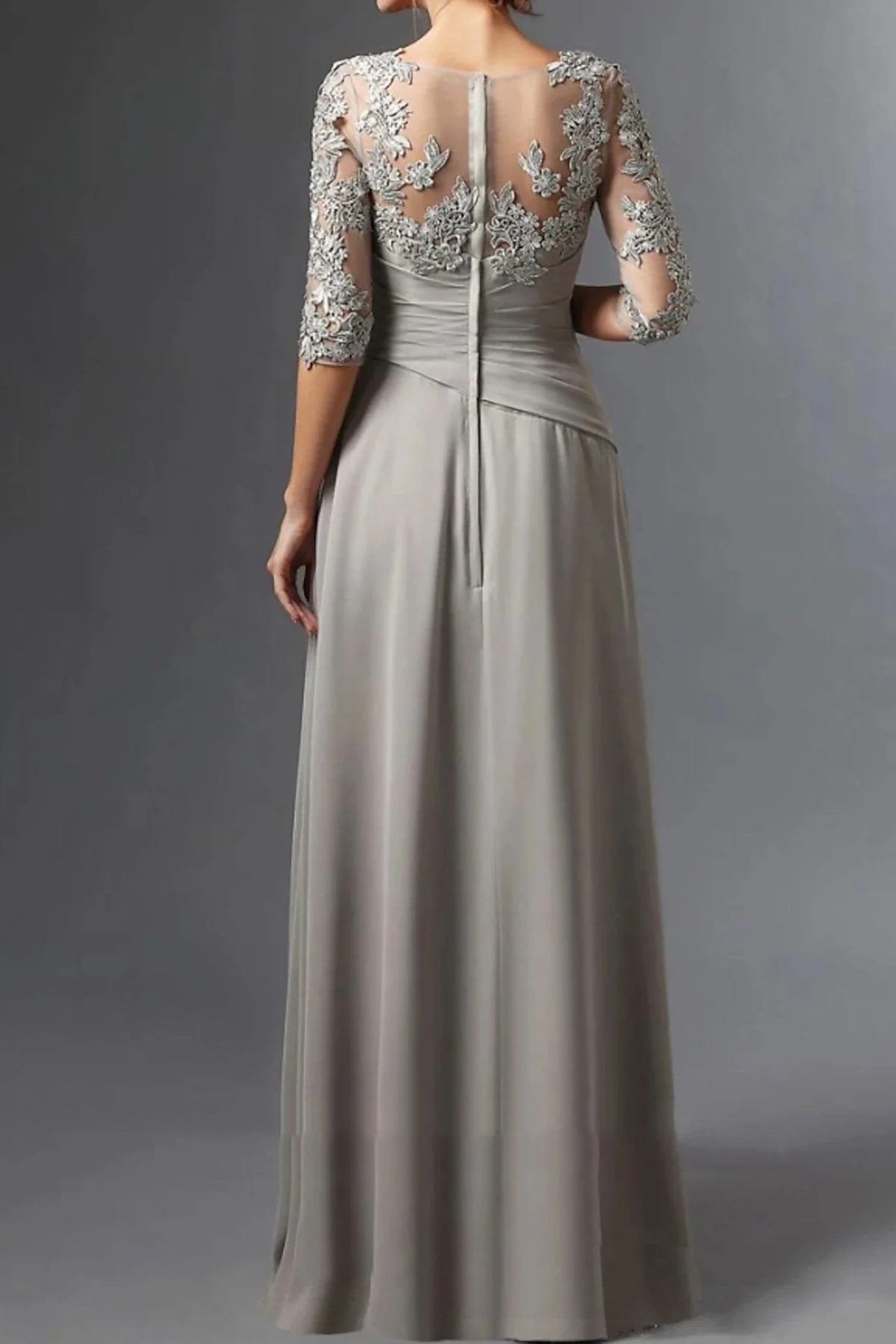 A-Line/Princess Square Neck Half Sleeves Floor-Length Mother of the Bride Dresses With Ruching - Image 2