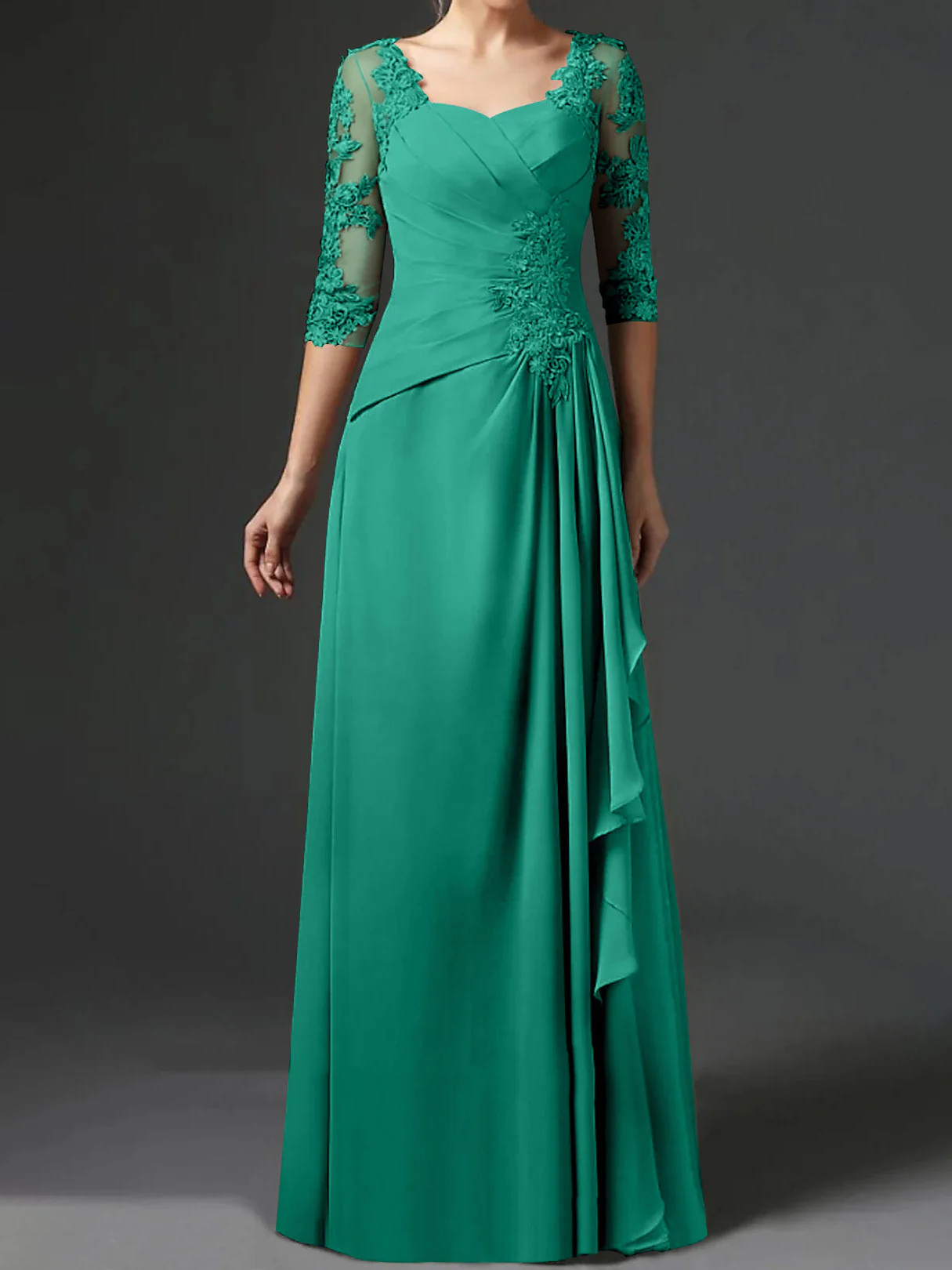 A-Line/Princess Square Neck Half Sleeves Floor-Length Mother of the Bride Dresses With Ruching - Image 26