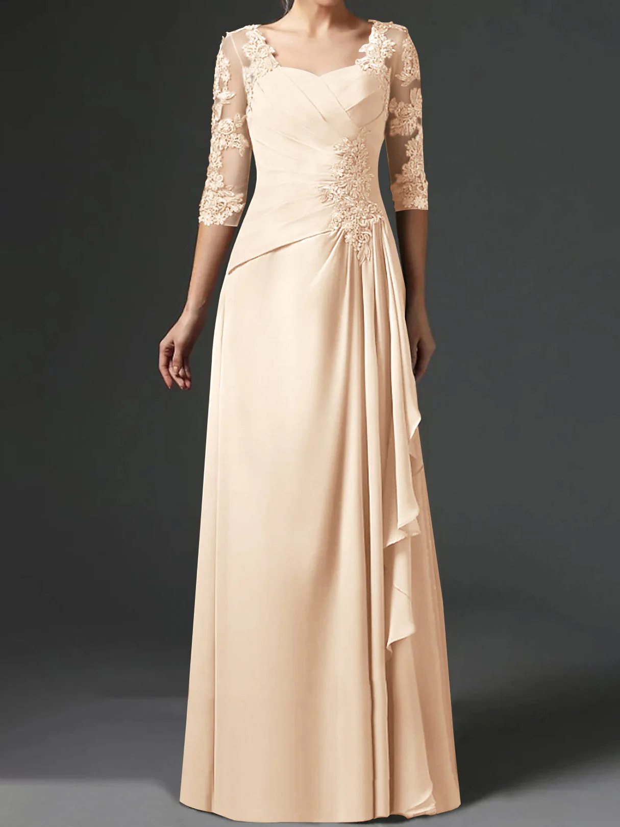 A-Line/Princess Square Neck Half Sleeves Floor-Length Mother of the Bride Dresses With Ruching - Image 37