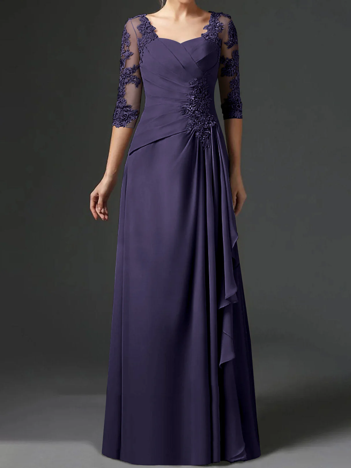 A-Line/Princess Square Neck Half Sleeves Floor-Length Mother of the Bride Dresses With Ruching - Image 42