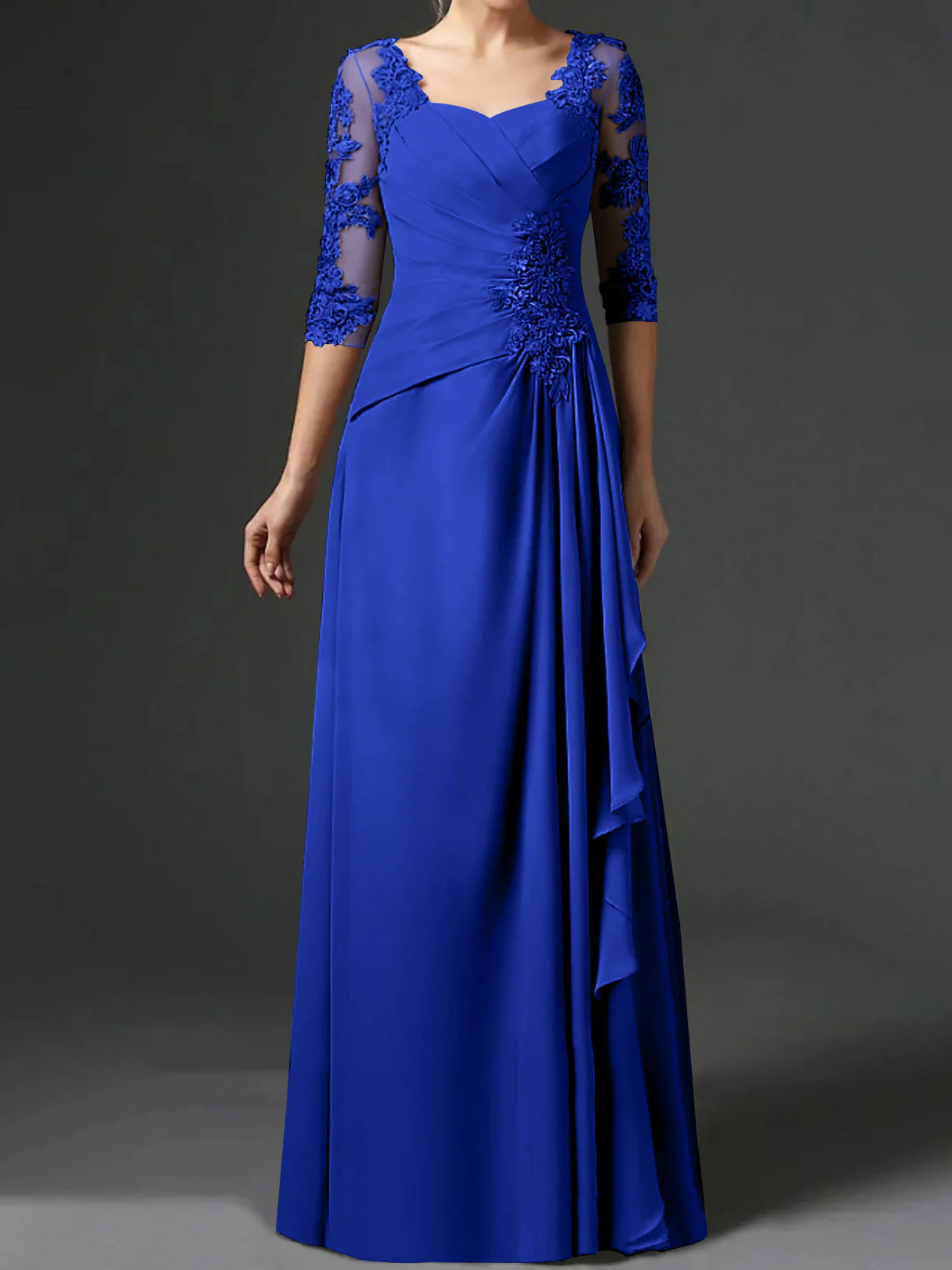 A-Line/Princess Square Neck Half Sleeves Floor-Length Mother of the Bride Dresses With Ruching - Image 43