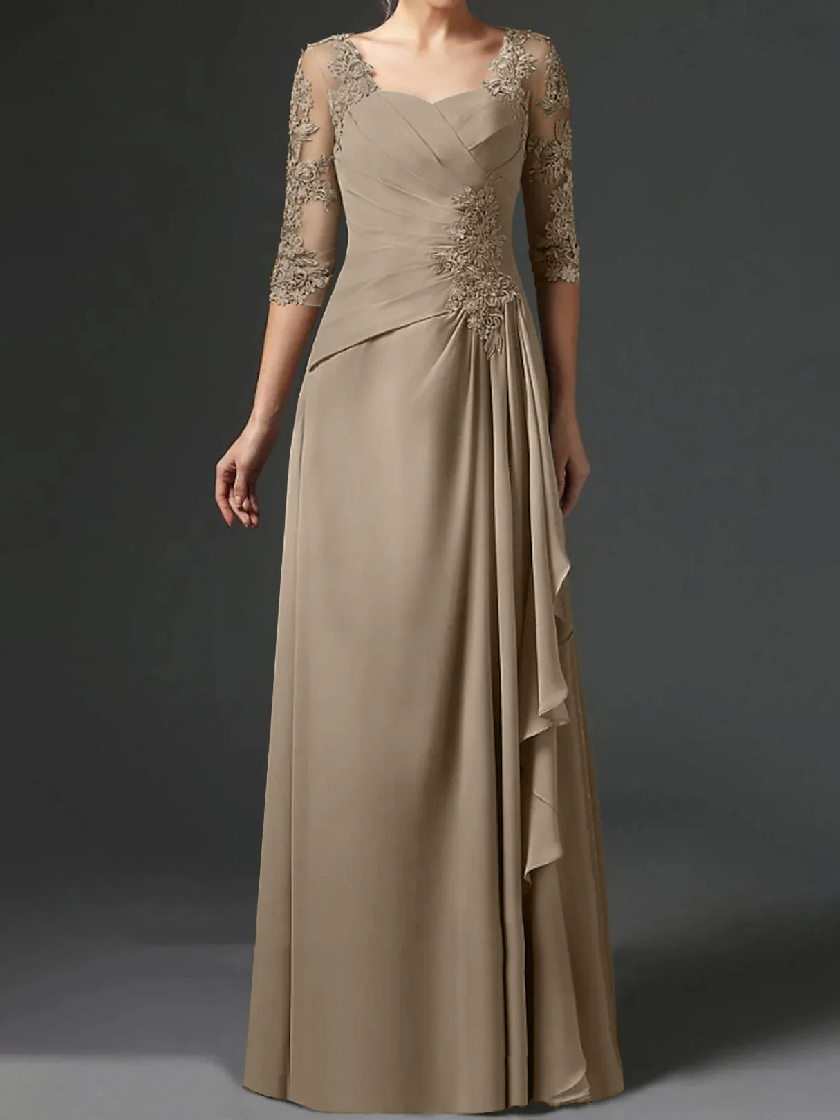 A-Line/Princess Square Neck Half Sleeves Floor-Length Mother of the Bride Dresses With Ruching - Image 50
