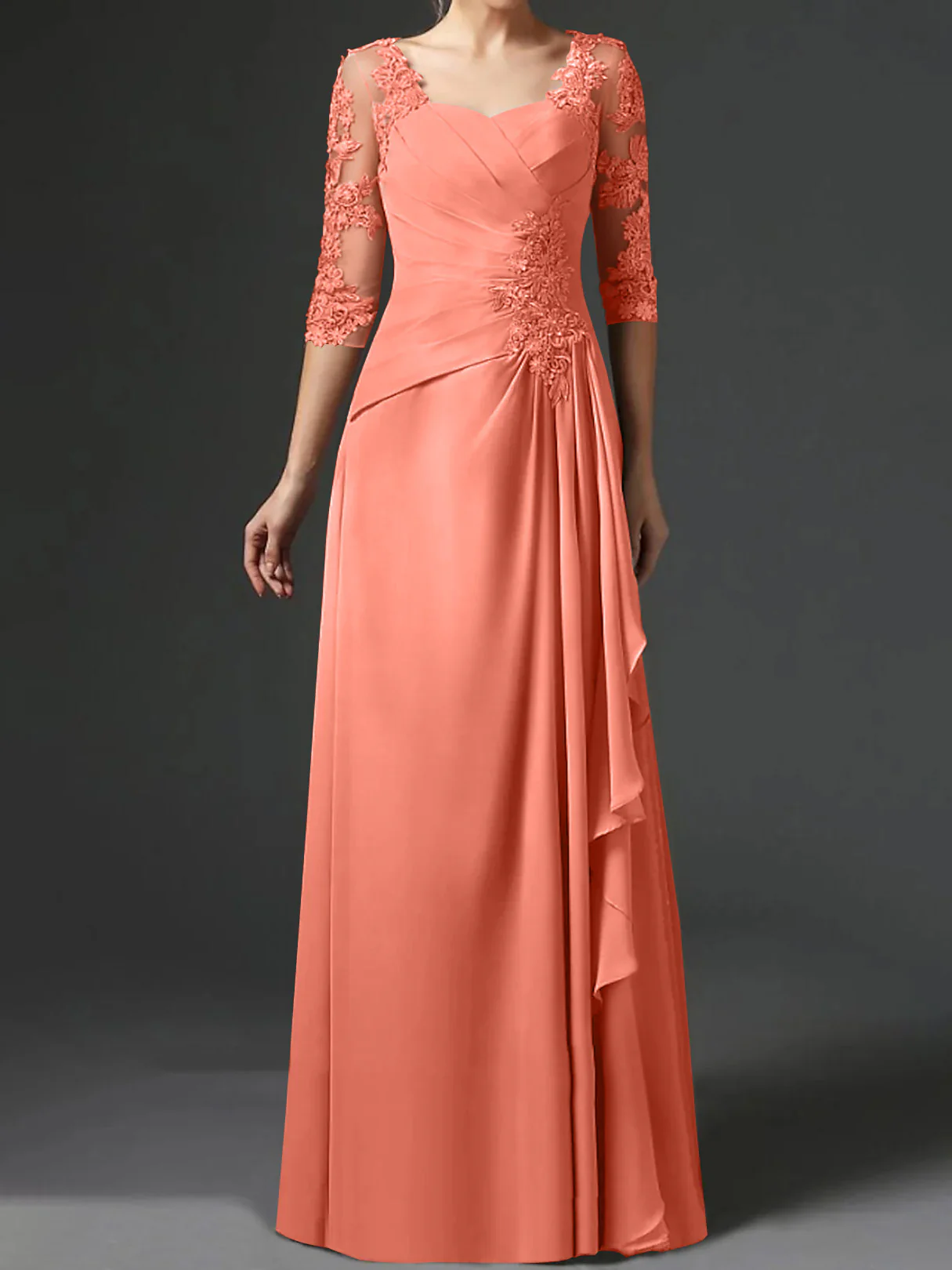 A-Line/Princess Square Neck Half Sleeves Floor-Length Mother of the Bride Dresses With Ruching - Image 51