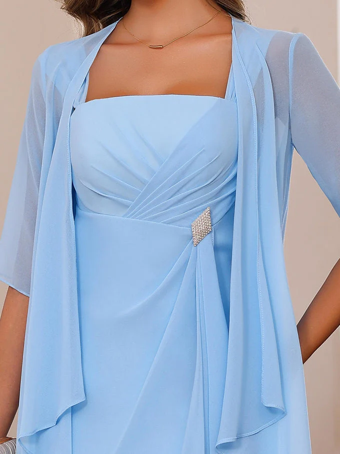 A-Line/Princess Square Neck Knee-Length Mother of the Bride Dresses With Ruffles & Jacket - Image 6