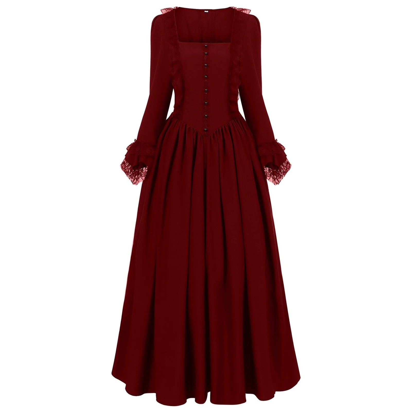 A-Line/Princess Square Neck Long Sleeves Floor-Length Medieval Renaissance Elven Cocktail Prom Dress - Image 3