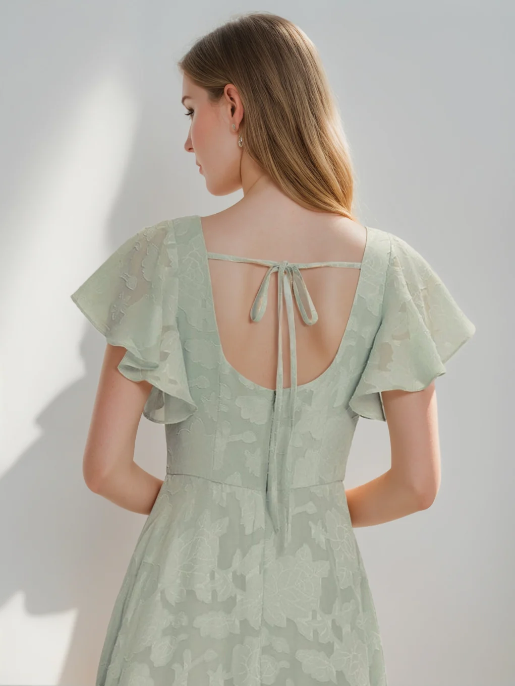 A-Line/Princess Square-Neck Short Sleeves Chiffon Floor-Length Bridesmaid Dresses with Split Side & Ruched - Image 3