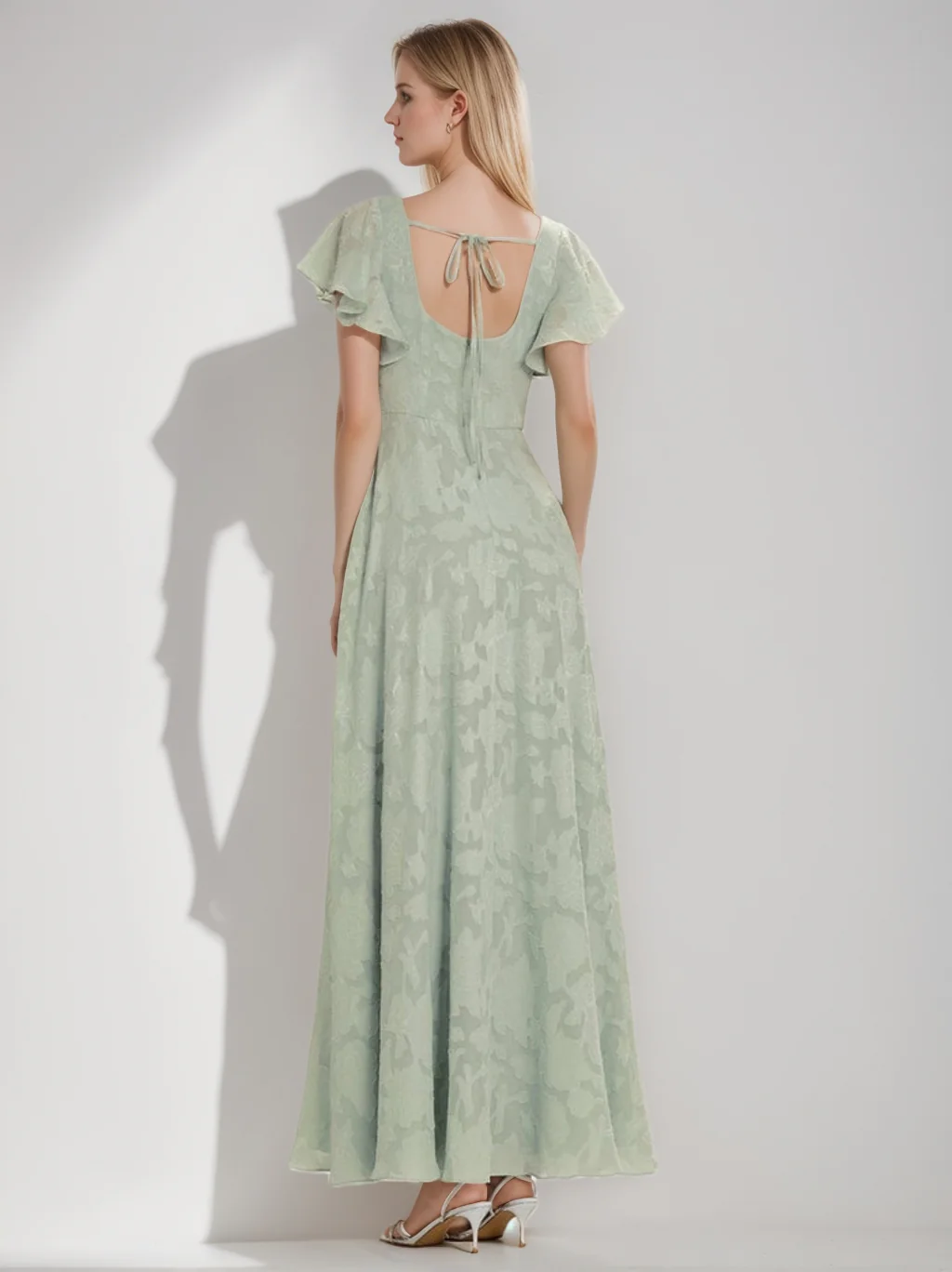 A-Line/Princess Square-Neck Short Sleeves Chiffon Floor-Length Bridesmaid Dresses with Split Side & Ruched - Image 4