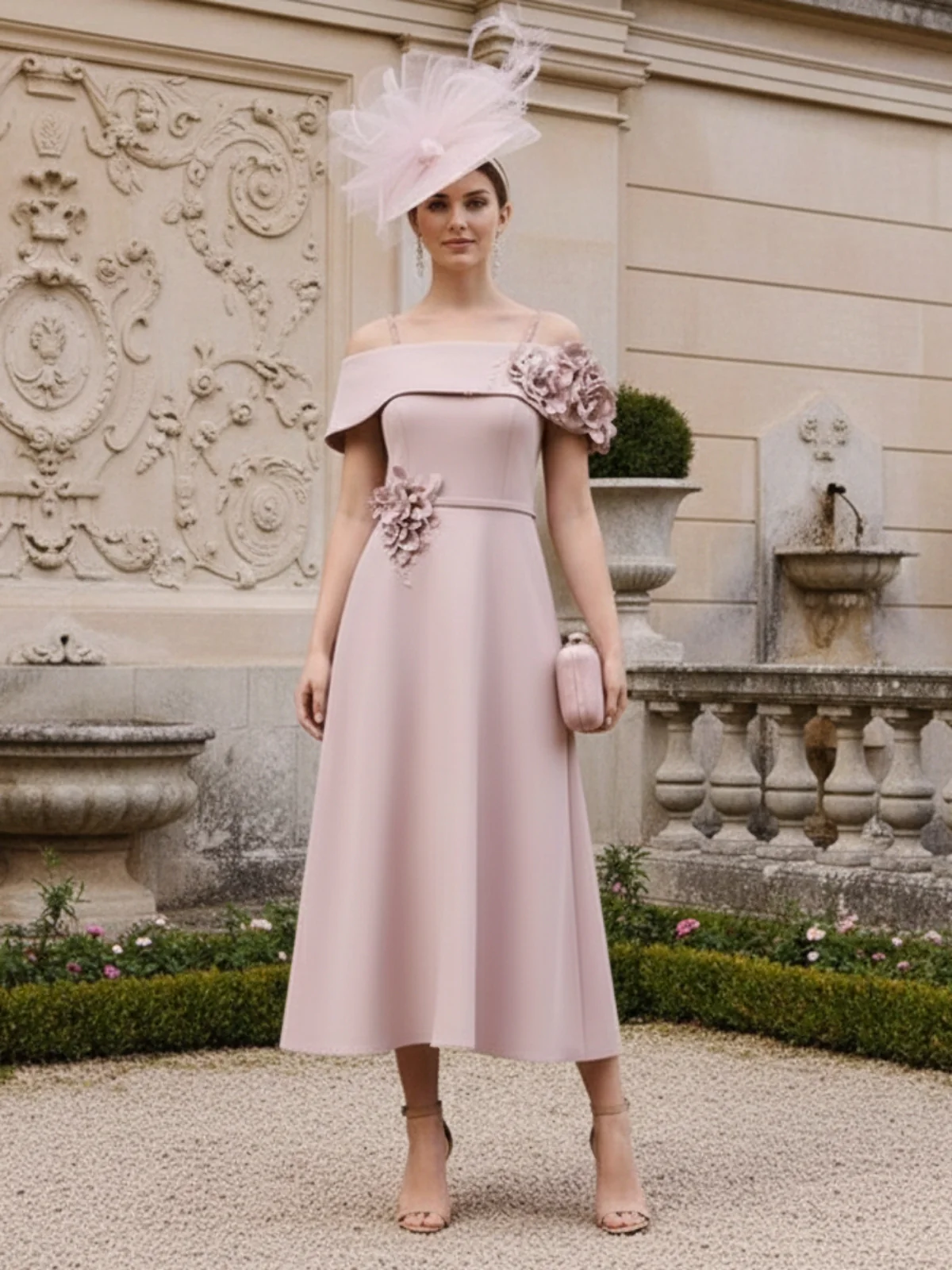 A-Line/Princess Square Neck Short Sleeves Mother of the Bride Dresses with 3D Flower