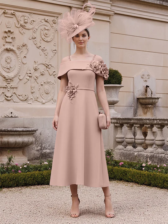 A-Line/Princess Square Neck Short Sleeves Mother of the Bride Dresses with 3D Flower - Image 12
