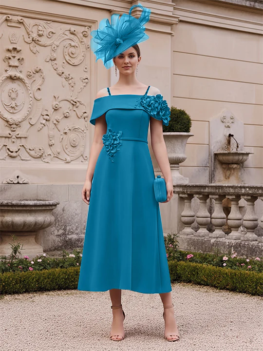A-Line/Princess Square Neck Short Sleeves Mother of the Bride Dresses with 3D Flower - Image 29
