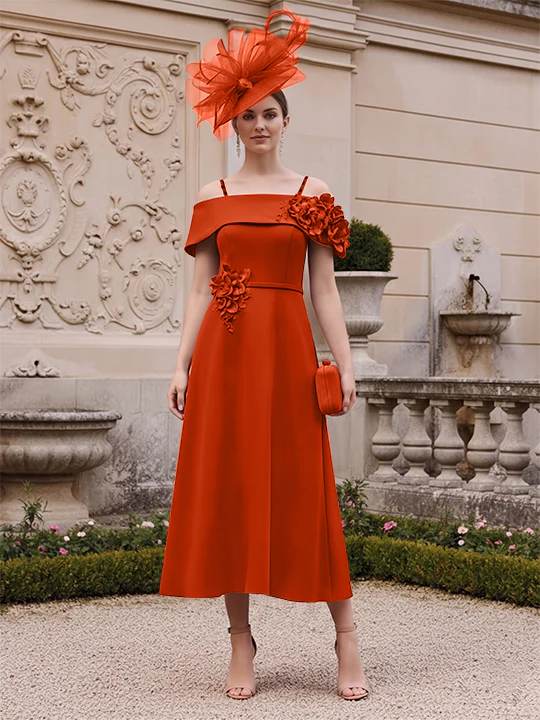 A-Line/Princess Square Neck Short Sleeves Mother of the Bride Dresses with 3D Flower - Image 32