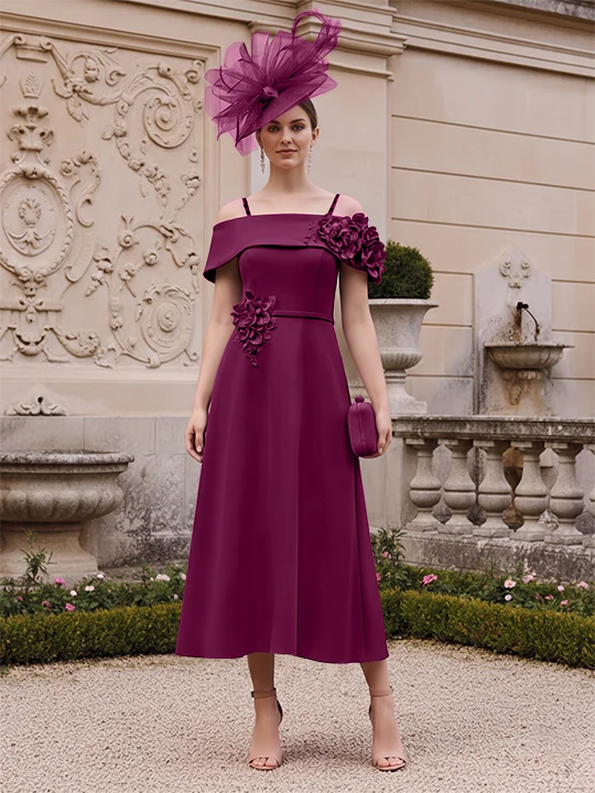 A-Line/Princess Square Neck Short Sleeves Mother of the Bride Dresses with 3D Flower - Image 33