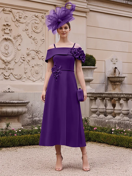 A-Line/Princess Square Neck Short Sleeves Mother of the Bride Dresses with 3D Flower - Image 36