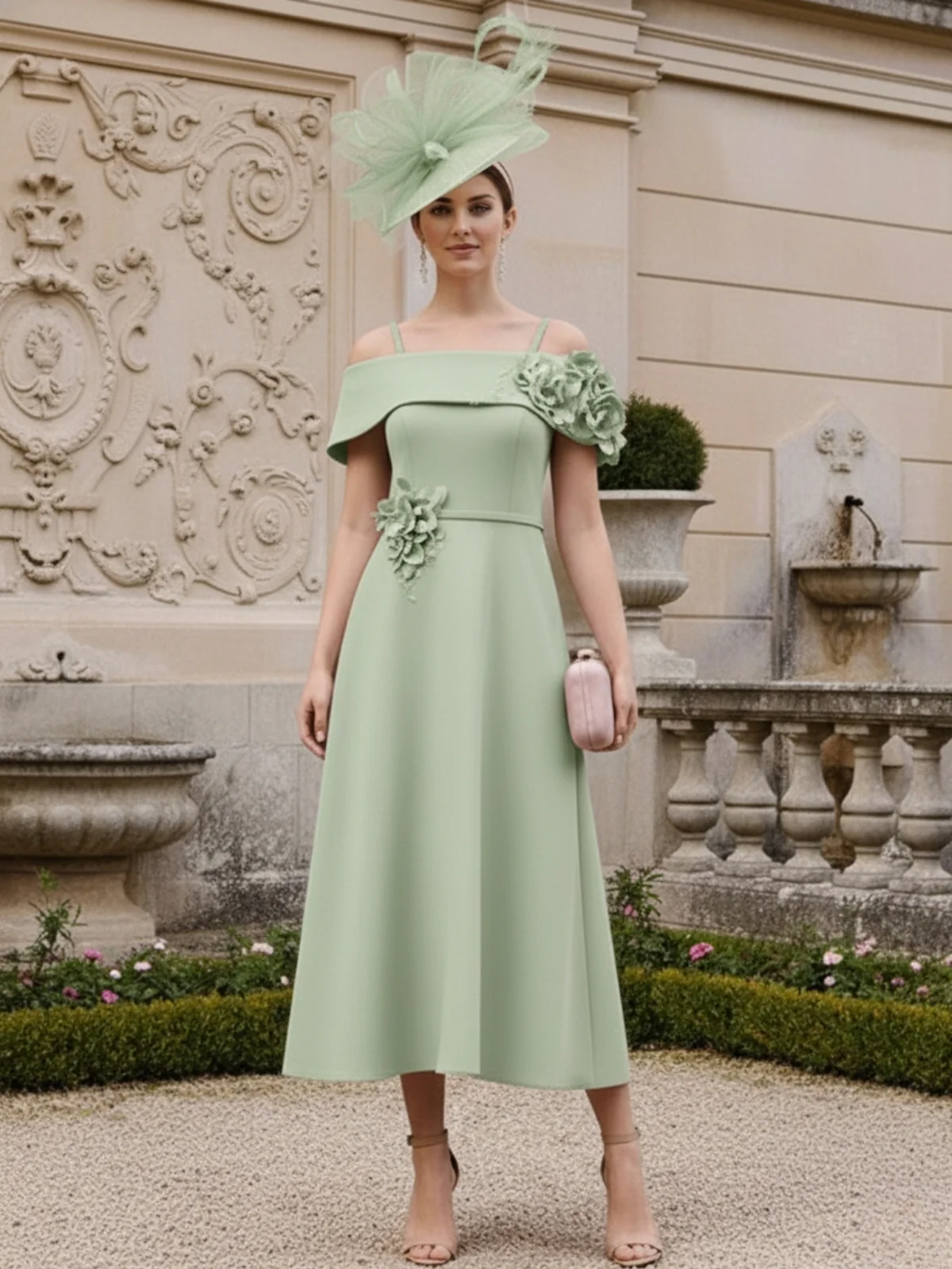 A-Line/Princess Square Neck Short Sleeves Mother of the Bride Dresses with 3D Flower - Image 5