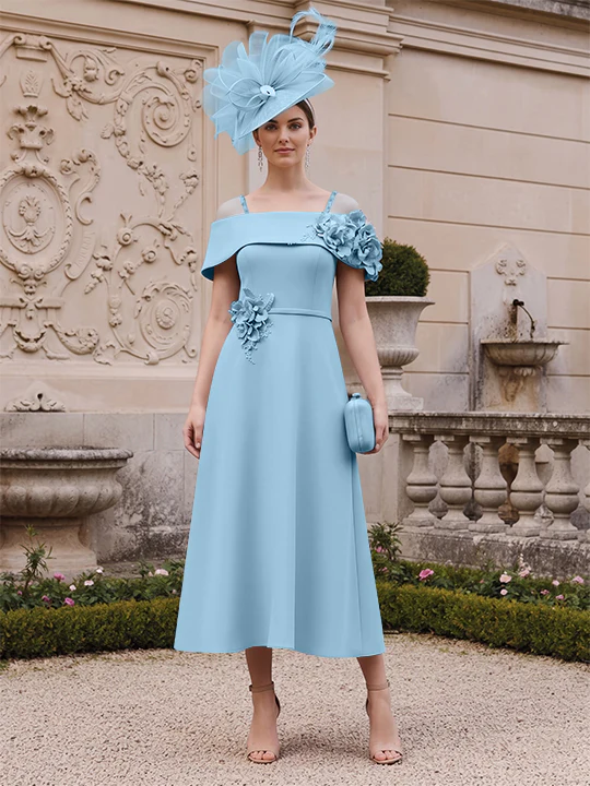 A-Line/Princess Square Neck Short Sleeves Mother of the Bride Dresses with 3D Flower - Image 6