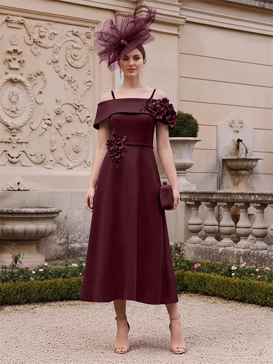 A-Line/Princess Square Neck Short Sleeves Mother of the Bride Dresses with 3D Flower - Image 7