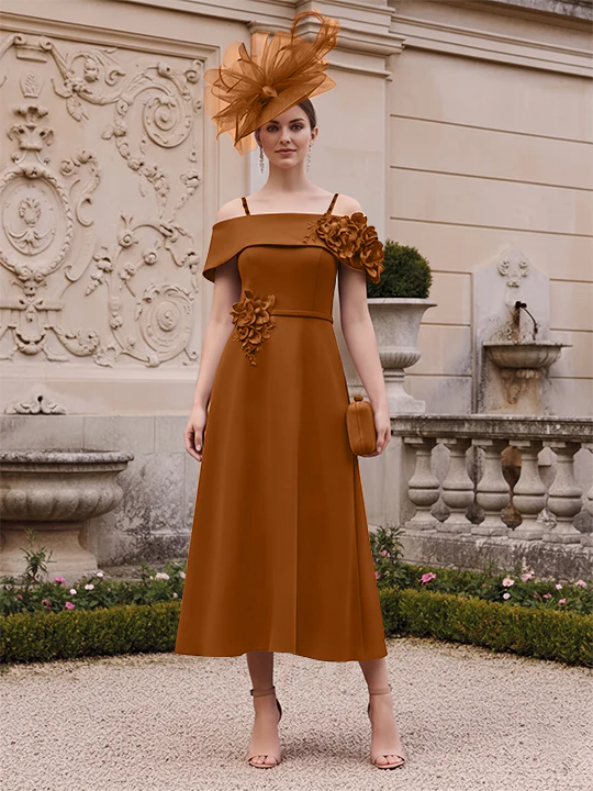 A-Line/Princess Square Neck Short Sleeves Mother of the Bride Dresses with 3D Flower - Image 8