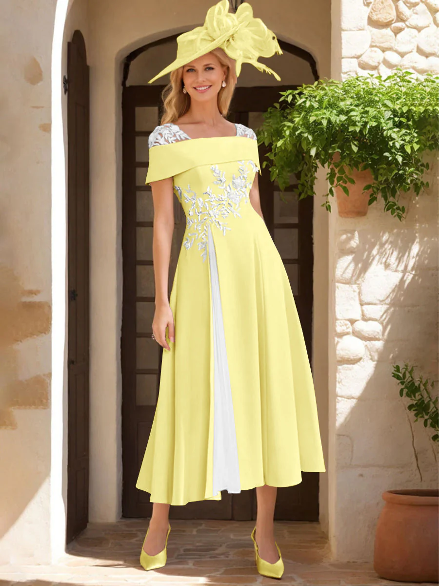 A-Line/Princess Square Neck Short Sleeves Mother of the Bride Dresses with Ruffles & Appliques - Image 30