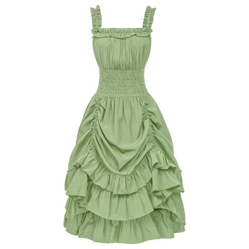 A-Line/Princess Square Neck Sleeveless Tea-Length Punk & Gothic Renaissance Steampunk Dress - Image 3