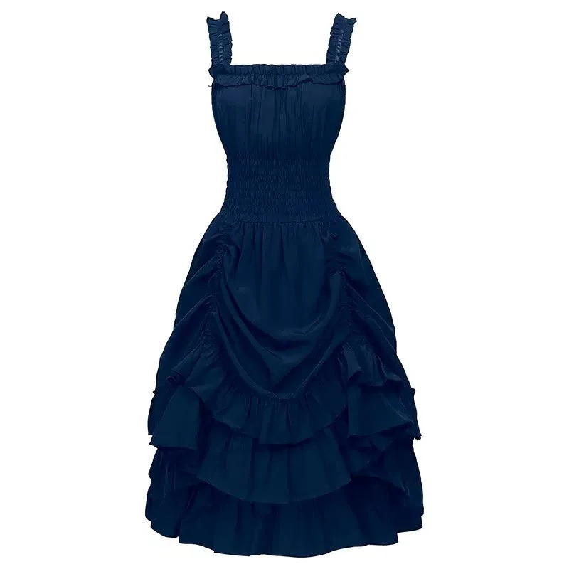 A-Line/Princess Square Neck Sleeveless Tea-Length Punk & Gothic Renaissance Steampunk Dress - Image 4