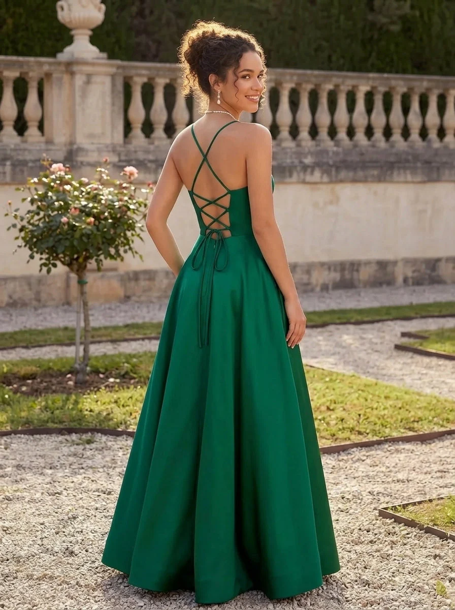A-Line/Princess Square Neckline Satin Bridesmaid Dresses Sleeveless Floor-Length With Bow - Image 2