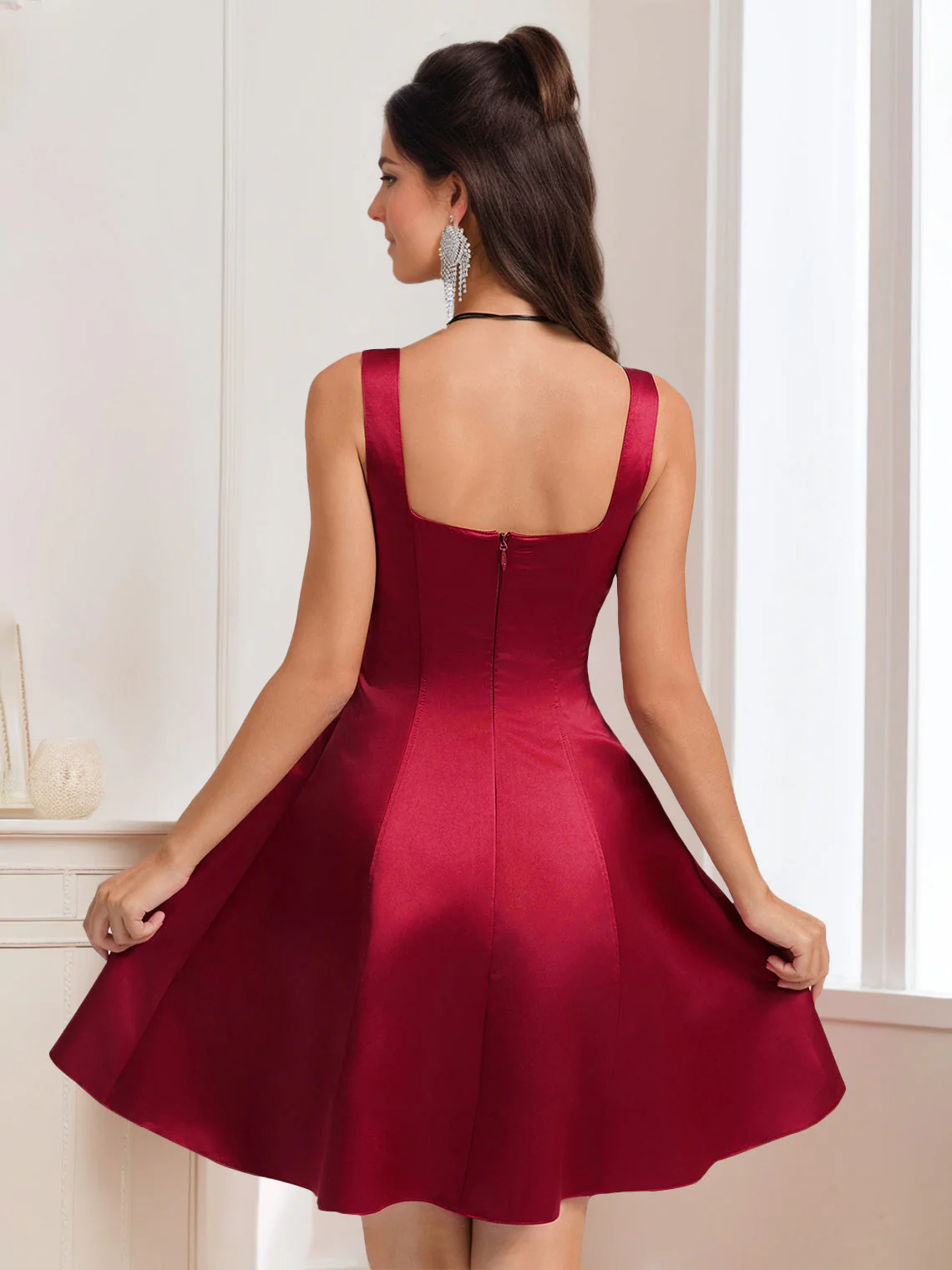 A-Line/Princess Square Neckline Sleeveless Short/Mini Homecoming Dresses with Bows - Image 2