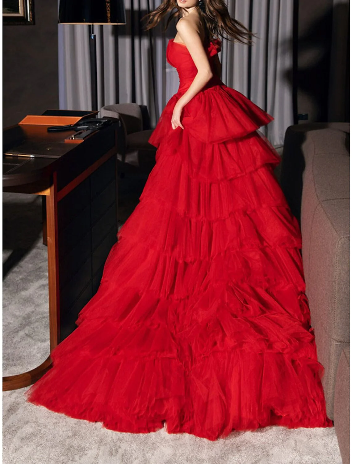 A-Line/Princess Strapless Asymmetrical Prom Dresses - Image 3