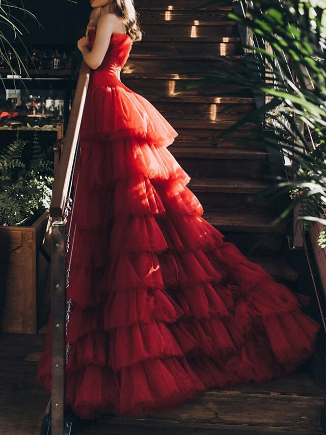 A-Line/Princess Strapless Asymmetrical Prom Dresses - Image 4