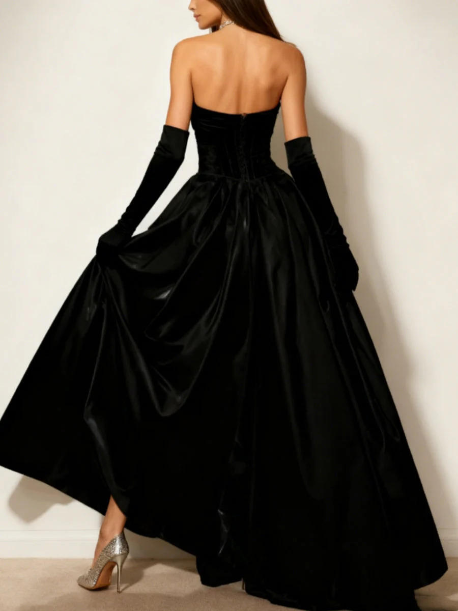 A-Line/Princess Strapless Evening Dresses Asymmetrical Floor-Length Pleats - Image 2