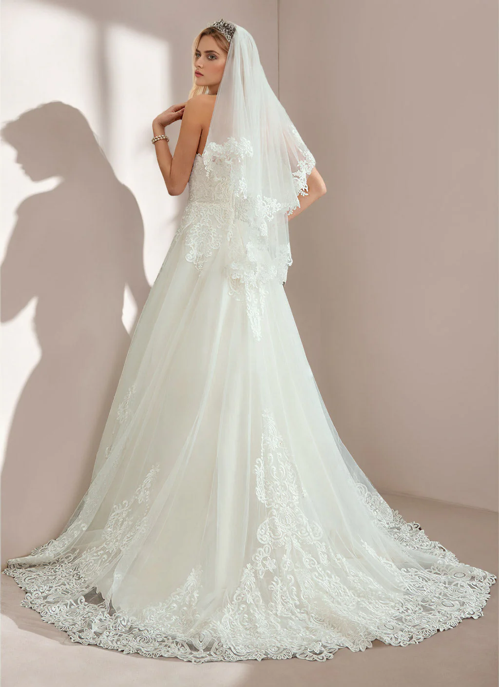 A-Line/Princess Strapless Neckline Sleeveless Floor-Length Wedding Dress with Applique & Lace - Image 2