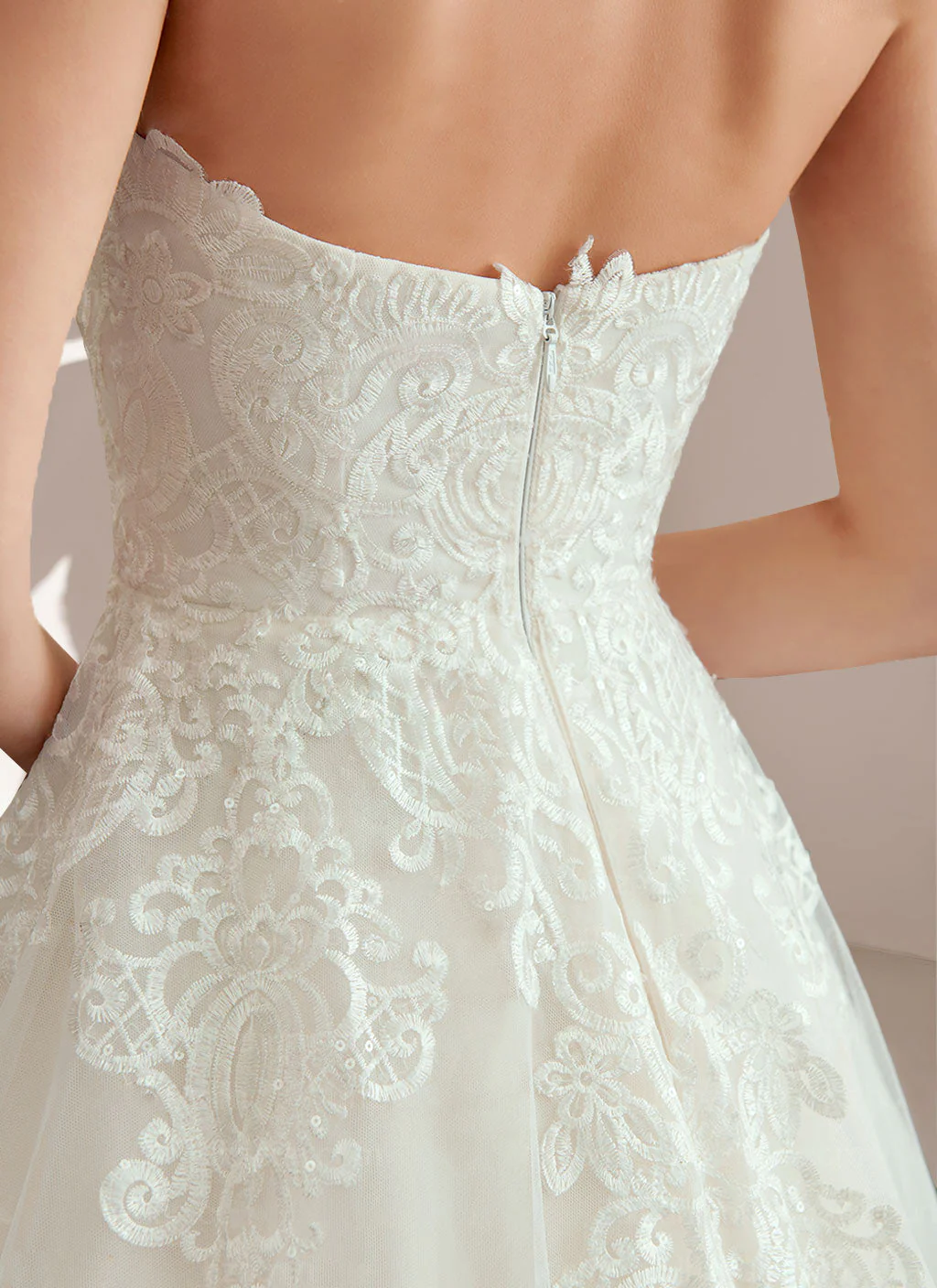 A-Line/Princess Strapless Neckline Sleeveless Floor-Length Wedding Dress with Applique & Lace - Image 3
