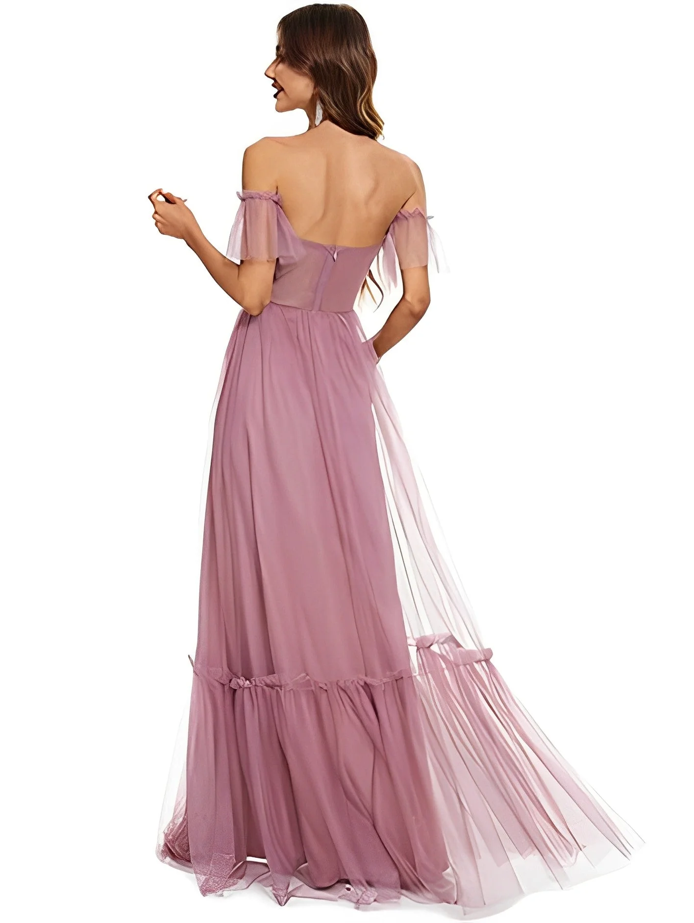 A Line/Princess Sleeveless Off-the-Shoulder Floor-Length Bridesmaid Dresses - Image 3