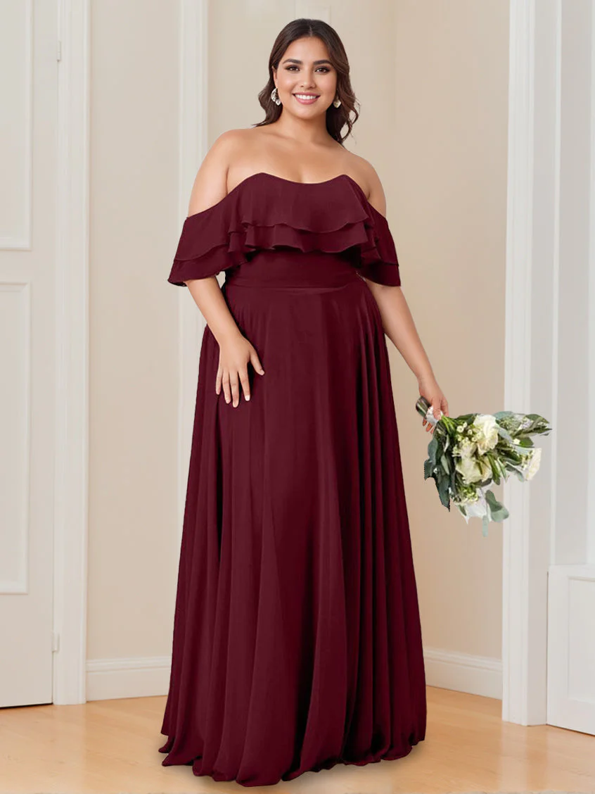 A Line/Princess Strapless Off-the-Shoulder Neck Floor-Length Bridesmaid Dresses with Ruched - Image 3