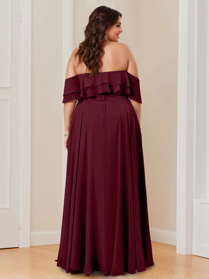 A Line/Princess Strapless Off-the-Shoulder Neck Floor-Length Bridesmaid Dresses with Ruched - Image 4