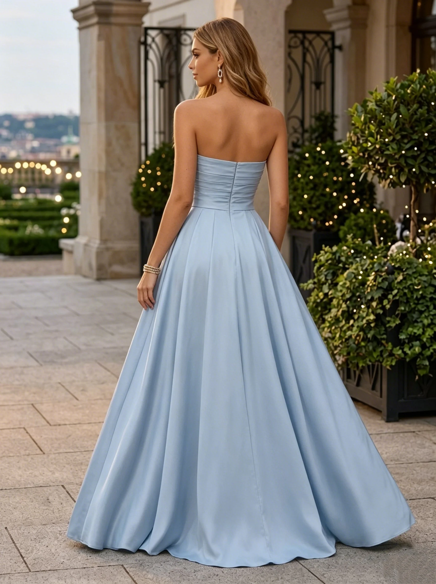 A-Line/Princess Strapless Satin Evening Dresses with Split Side Bowknot Sleeveless Floor-Length Party Dresses - Image 2