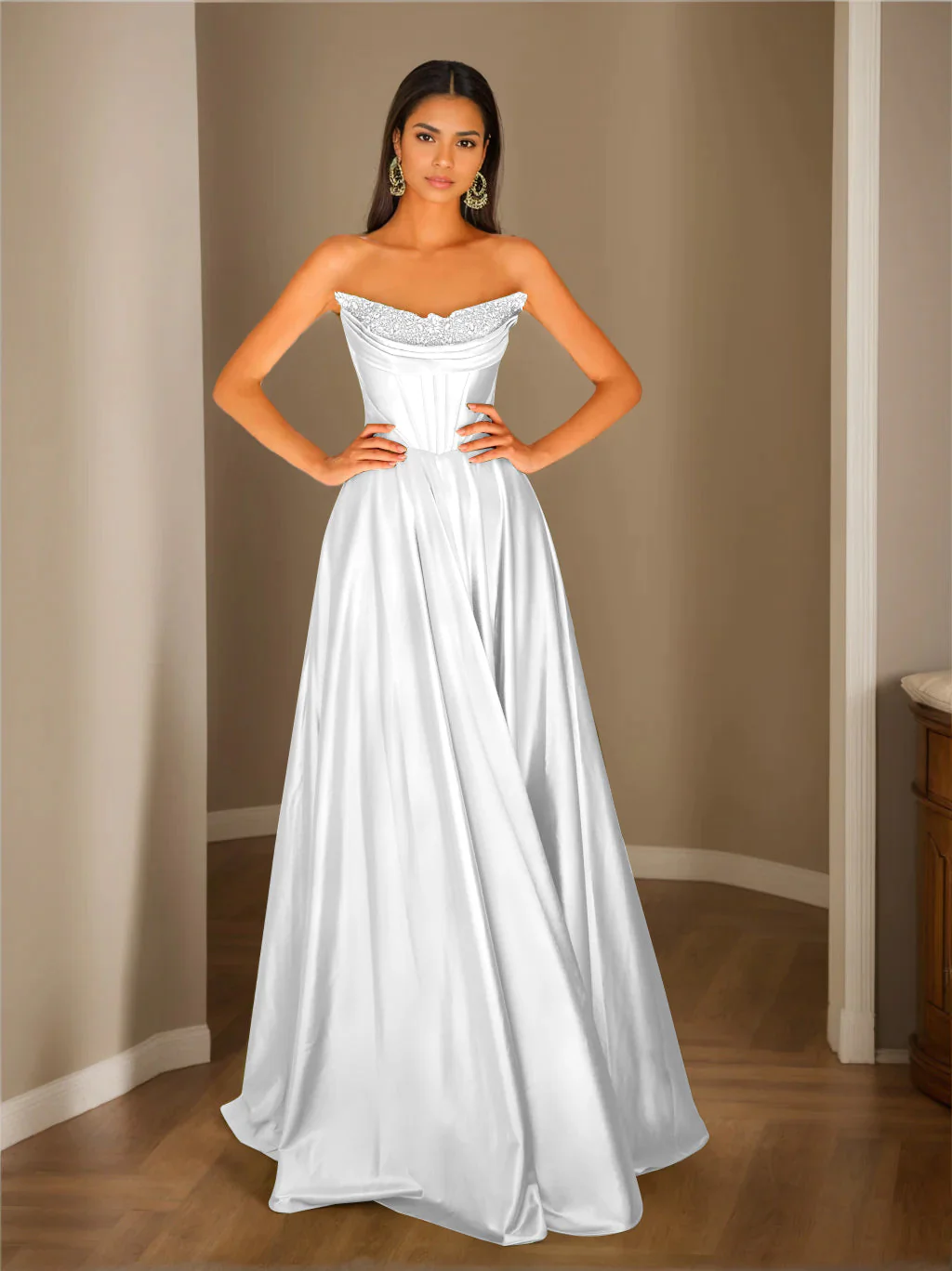 A-Line/Princess Strapless Sleeveless Floor-Length Evening Dress with Sequins - Image 14