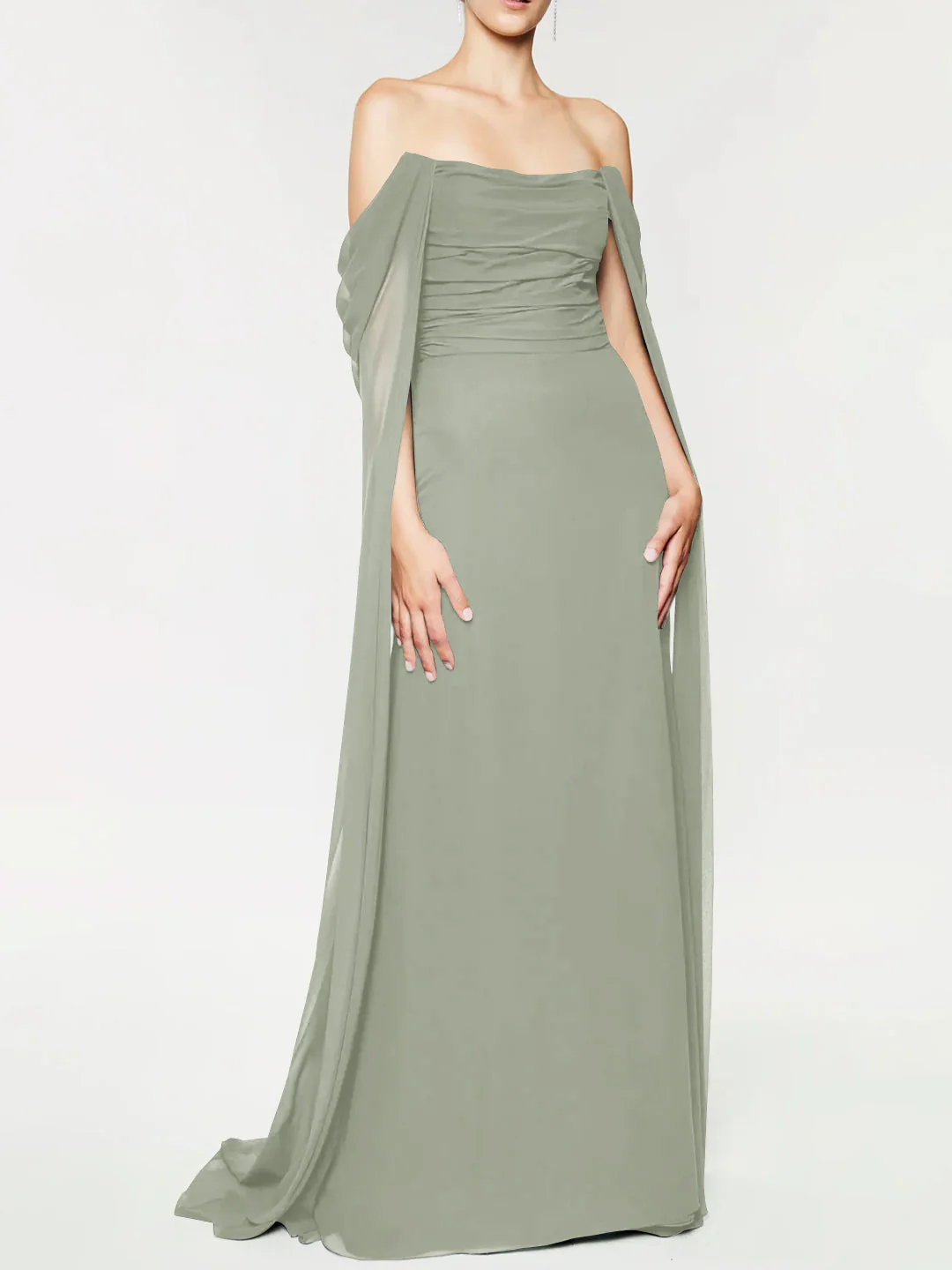 A-Line/Princess Strapless Sleeveless Floor-Length Evening Dress with Watteau Train - Image 13