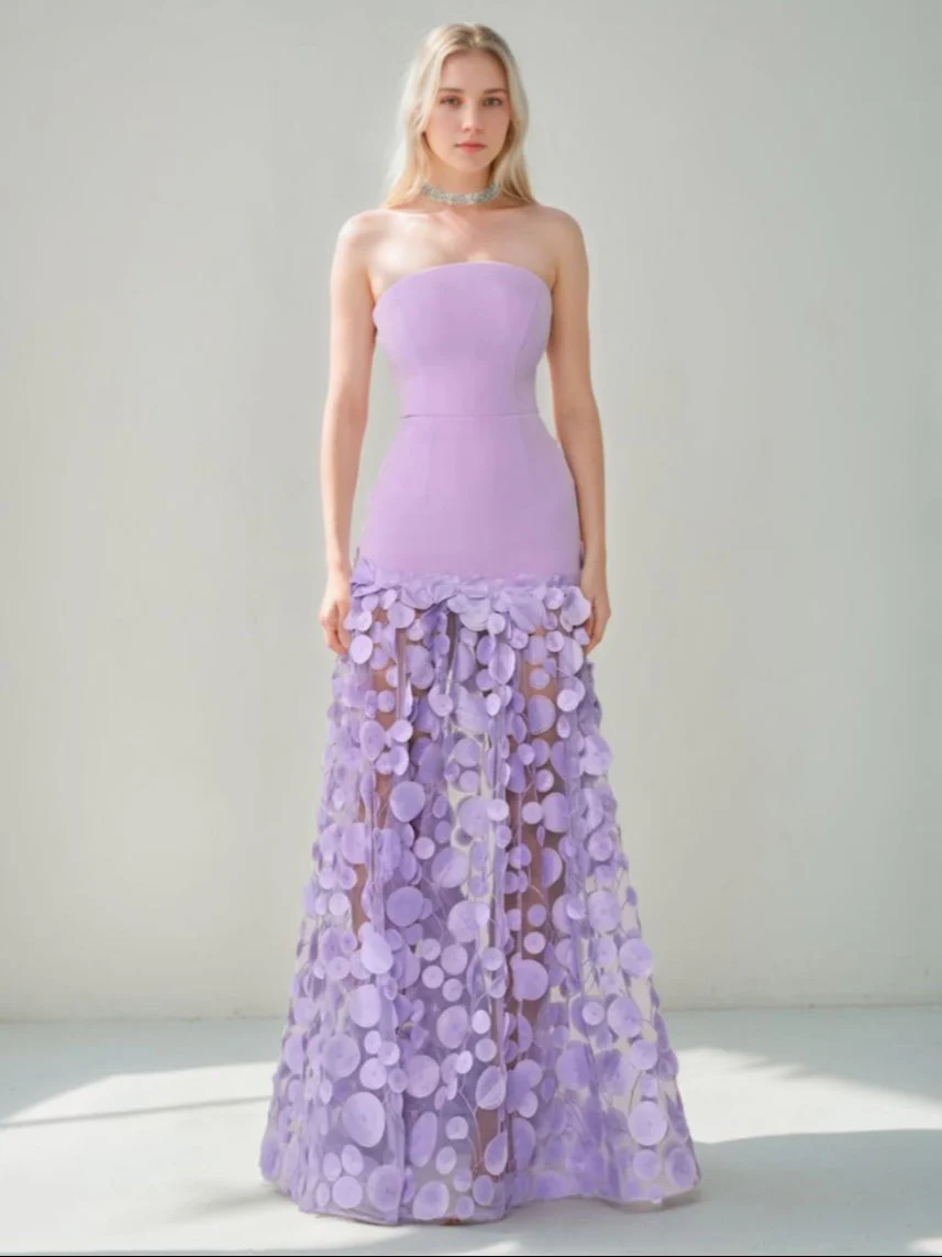 A-Line/Princess Strapless Sleeveless Floor-Length Evening Dresses with Appliques