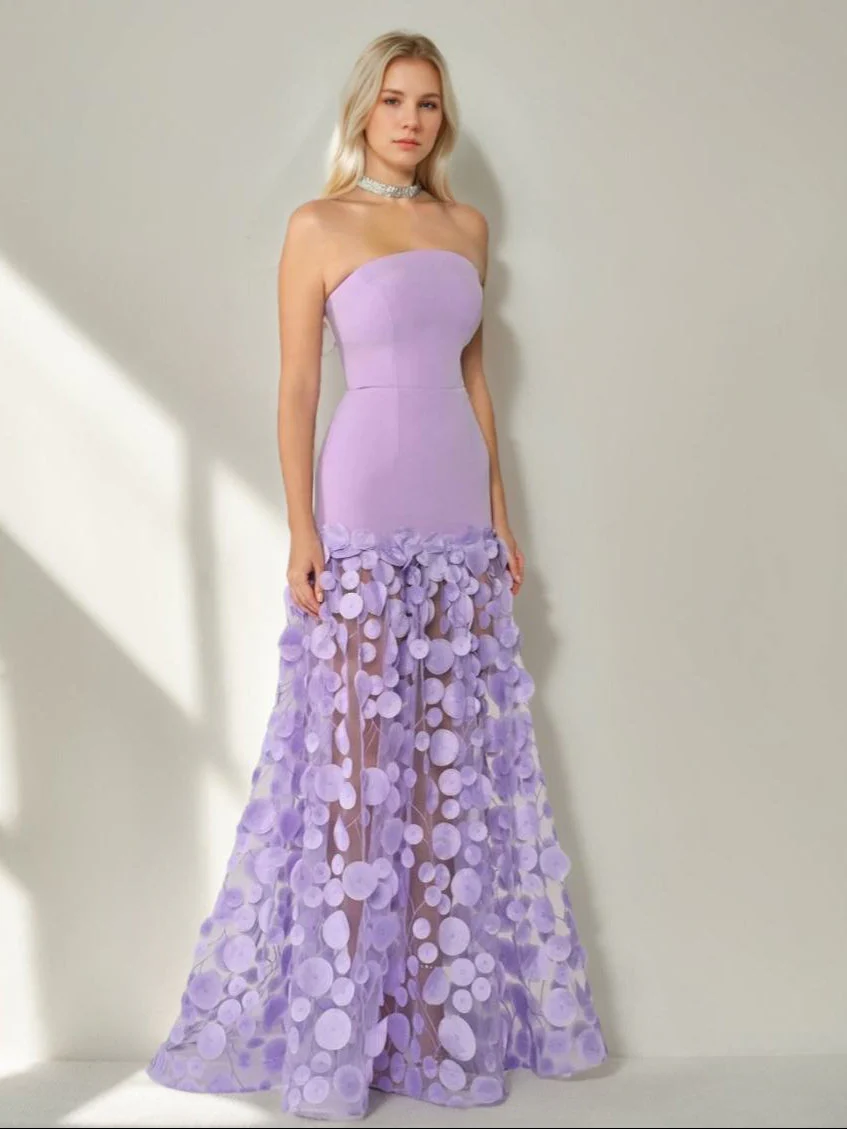 A-Line/Princess Strapless Sleeveless Floor-Length Evening Dresses with Appliques - Image 3