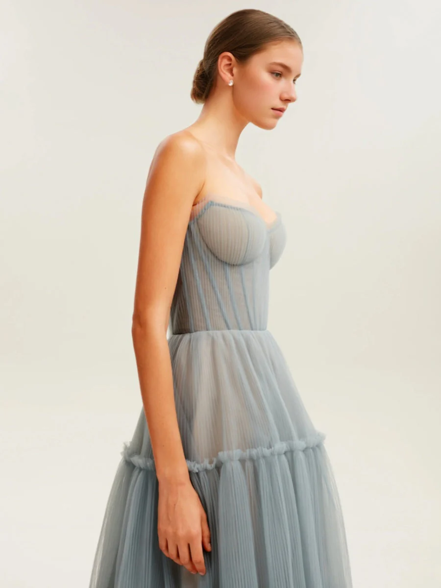 A-Line/Princess Strapless Sleeveless Floor-Length Pleated Bridesmaid Dresses with Lace-Up - Image 3
