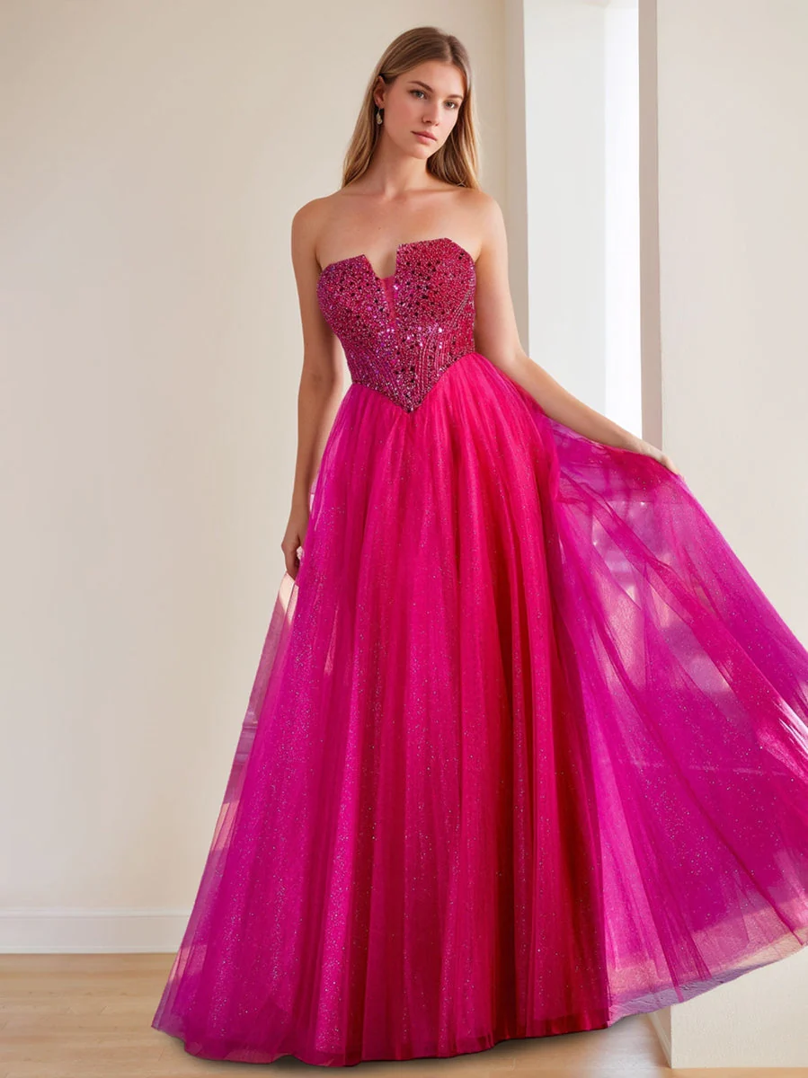 A-Line/Princess Strapless Sleeveless Floor Length Sparkling Prom Dresses with Sequins - Image 6