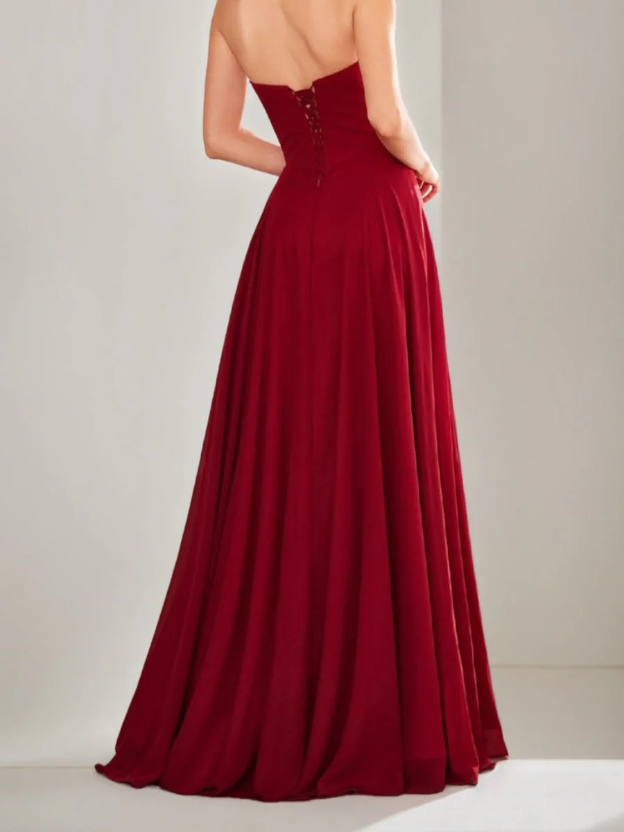 A-Line/Princess Strapless Sweetheart Backless Floor-Length Prom Dresses with Ribbon & Lace-up - Image 2