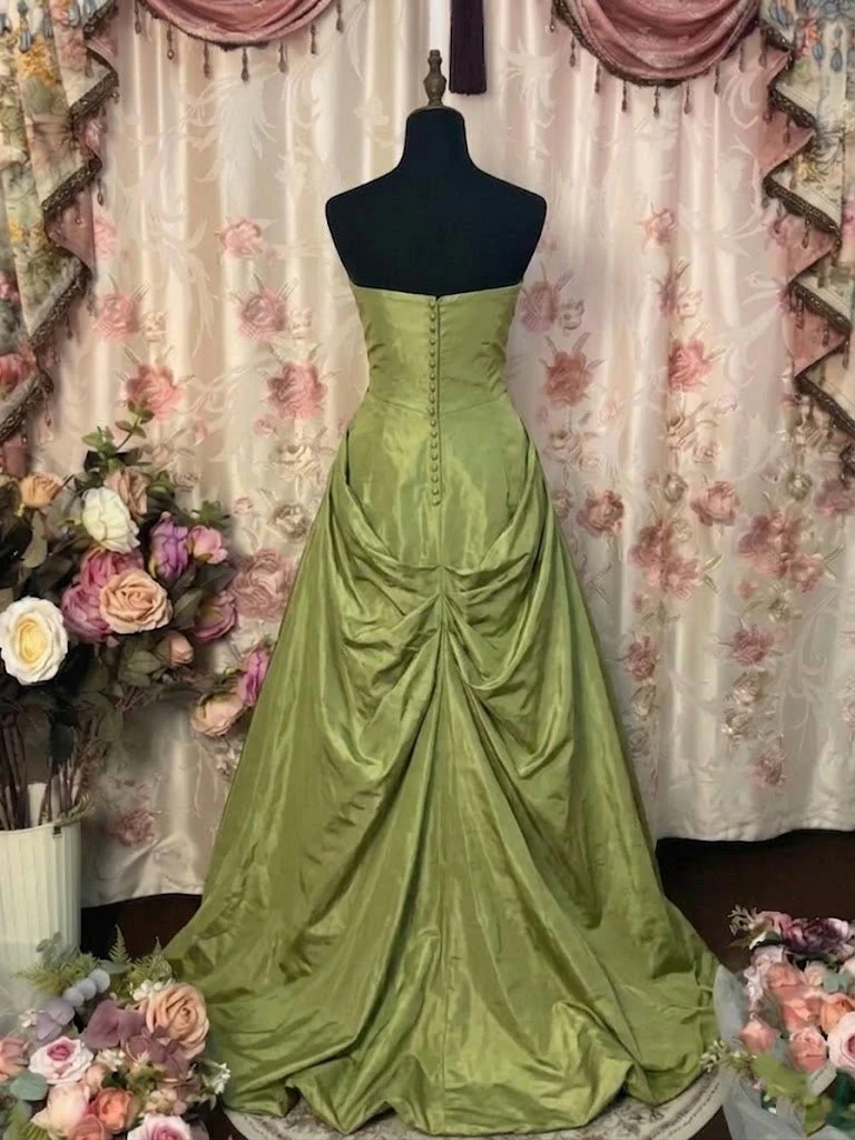 A-Line/Princess Strapless Taffeta Prom Dresses Vintage 80s Iridescent Dress Sleeveless FLoor-Length Ruched - Image 2