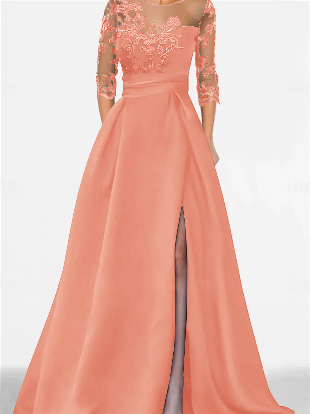 A-Line/Princess Sweetheart 3/4 Sleeves Floor-Length Mother Of The Bride Dresses With Lace & Split Side - Image 16