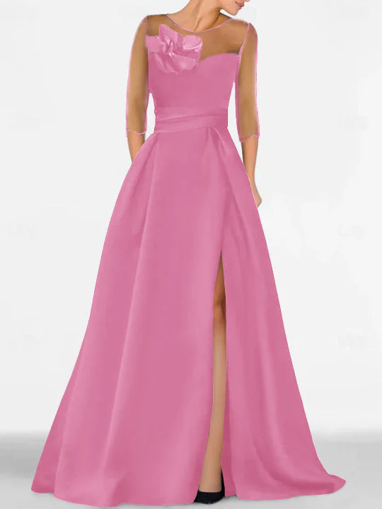 A-Line/Princess Sweetheart 3/4 Sleeves Mother Of The Bride Dresses With Lace Flower & High Split - Image 13