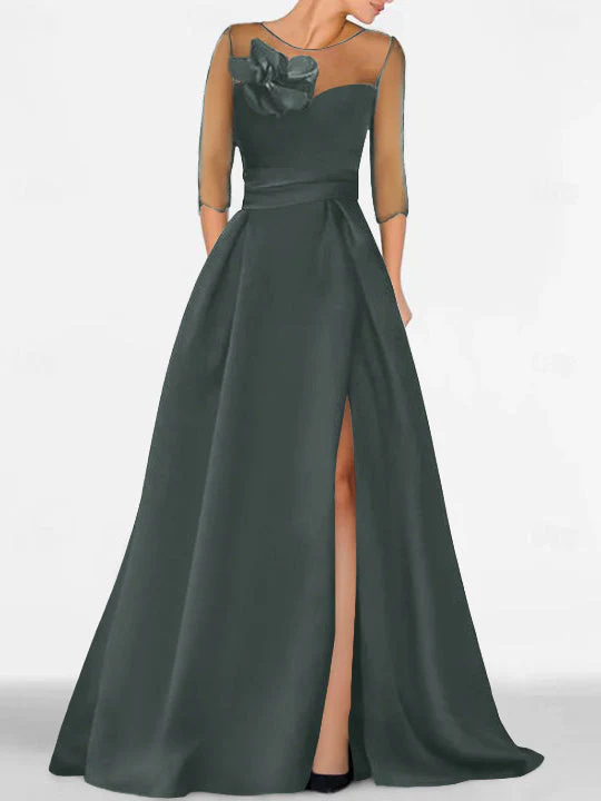 A-Line/Princess Sweetheart 3/4 Sleeves Mother Of The Bride Dresses With Lace Flower & High Split - Image 16